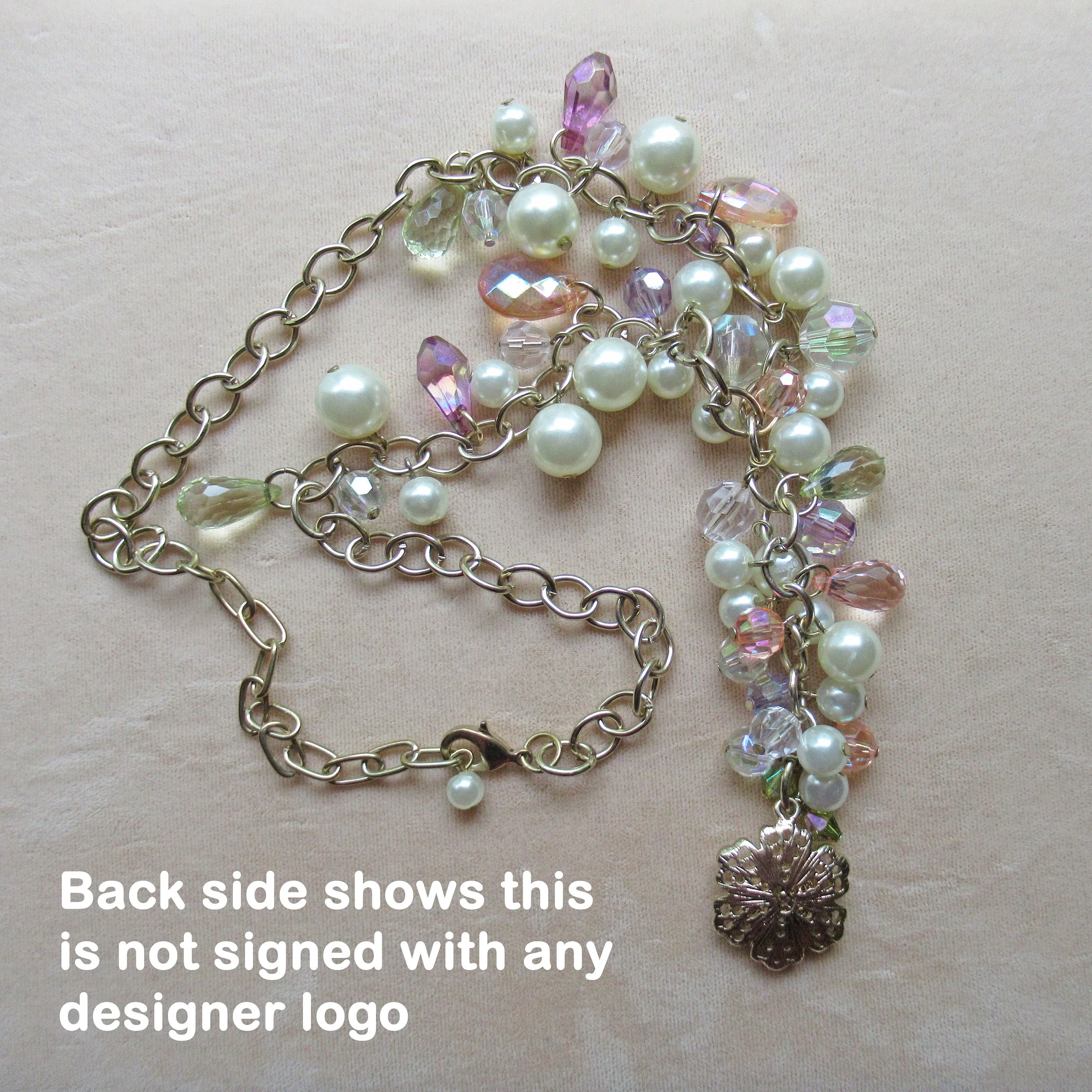 90s Tv Show Friends Y Style Necklace 3 and 1/2 Inch Center Y 18 Inch Gold Tone Metal Chain Plus 3 Inch Extender Faux Pearls and Beads - Image 9