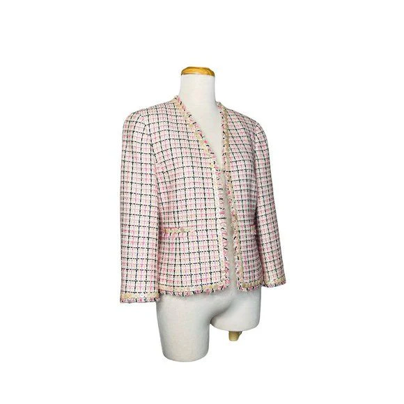 90s Tweed Blazer with Mother of Pearl Buttons Vintage Made In Hong Kong by Carlisle - Image 4