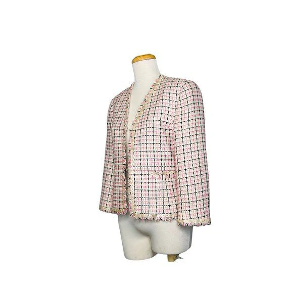 90s Tweed Blazer with Mother of Pearl Buttons Vintage Made In Hong Kong by Carlisle - Image 8