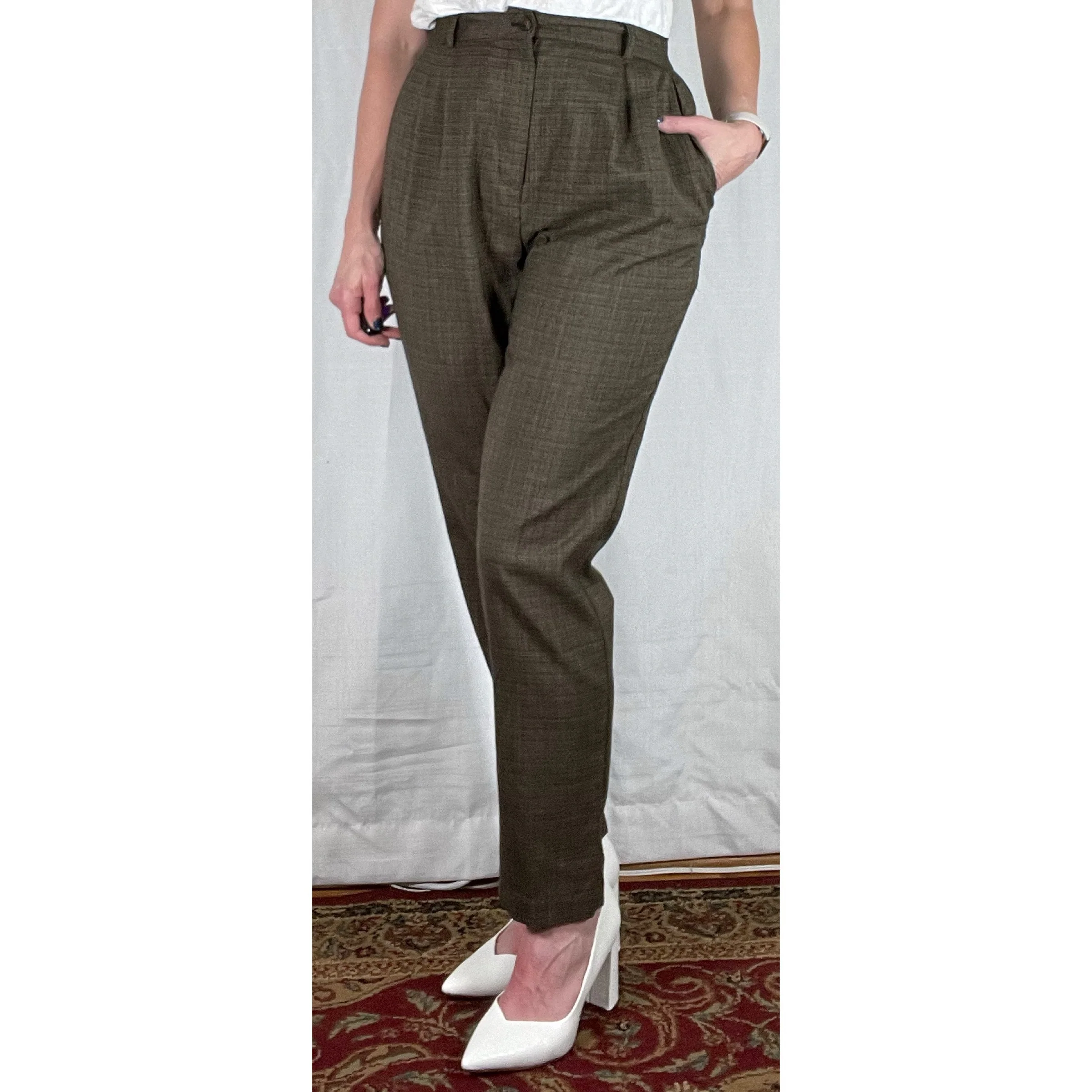 90s Tweed High Waist Trousers - Image 3