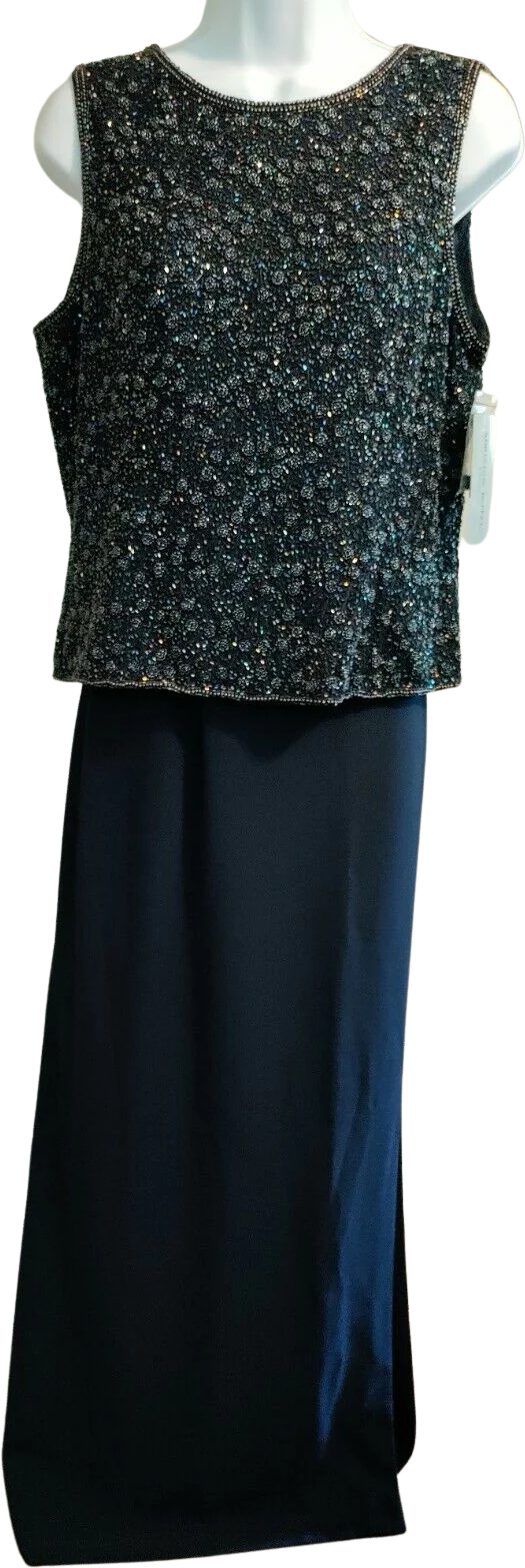 90s Two Piece Floor Length Dress With Beaded Shell Top By Adrianna Papell - Image 3