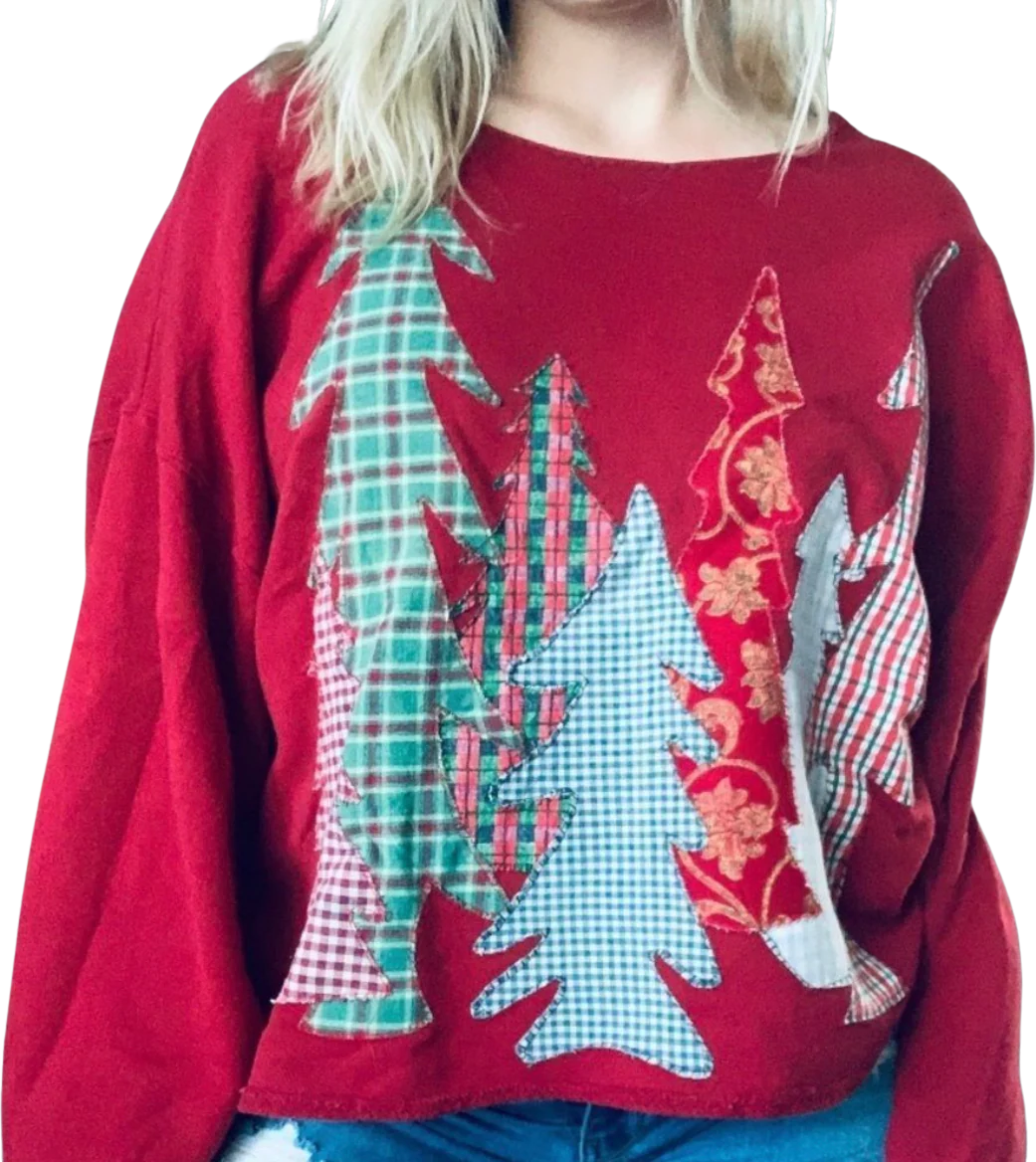 90s Unique Upcycled Patchwork Christmas Sweatshirt