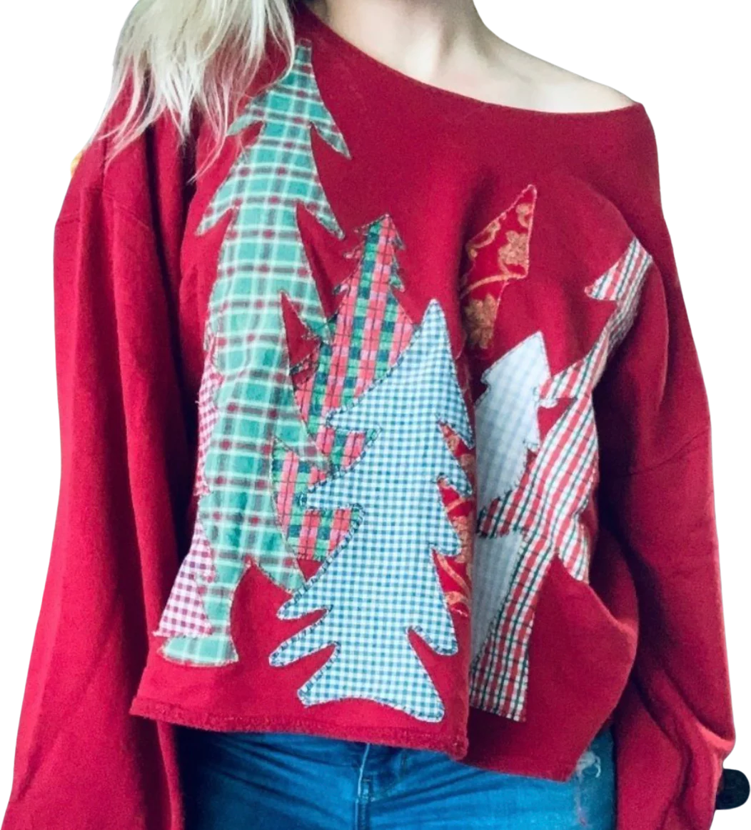 90s Unique Upcycled Patchwork Christmas Sweatshirt - Image 2