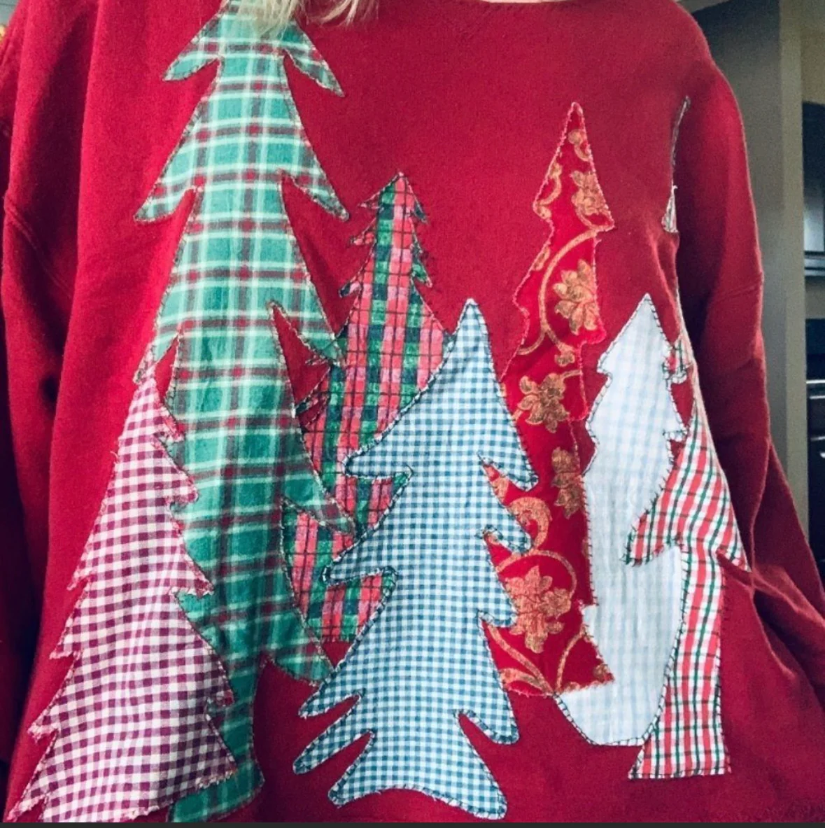 90s Unique Upcycled Patchwork Christmas Sweatshirt - Image 3