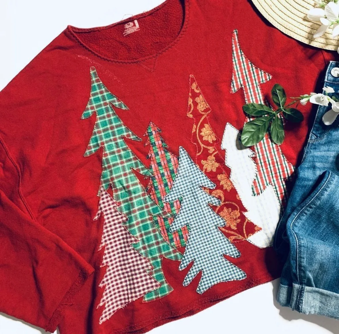 90s Unique Upcycled Patchwork Christmas Sweatshirt - Image 4