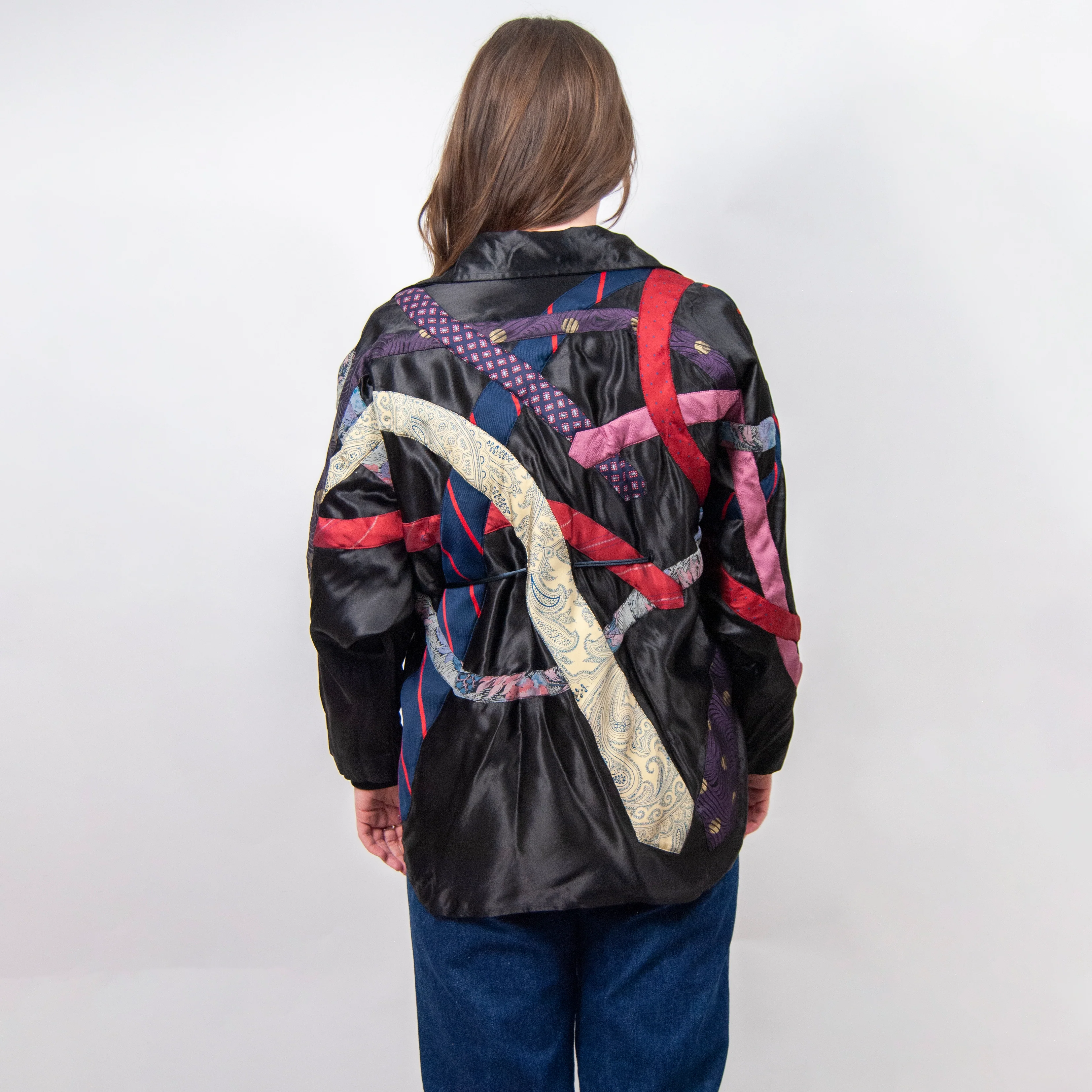 90s Upcycled Silk Tie Belted Jacket / M - Image 5