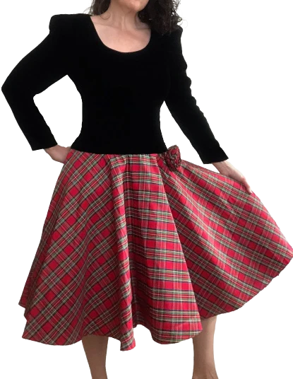 90s Velvet And Plaid Puff Sleeve Christmas Party Dress By Leslie Fay Evenings