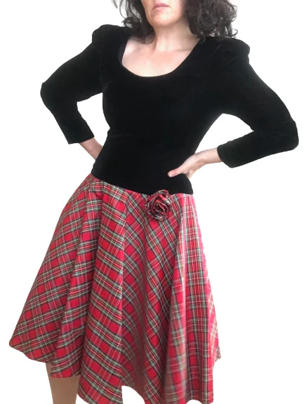 90s Velvet And Plaid Puff Sleeve Christmas Party Dress By Leslie Fay Evenings - Image 10