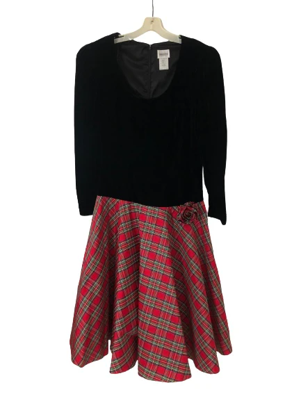90s Velvet And Plaid Puff Sleeve Christmas Party Dress By Leslie Fay Evenings - Image 12