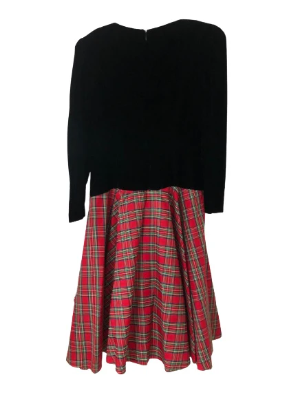 90s Velvet And Plaid Puff Sleeve Christmas Party Dress By Leslie Fay Evenings - Image 13