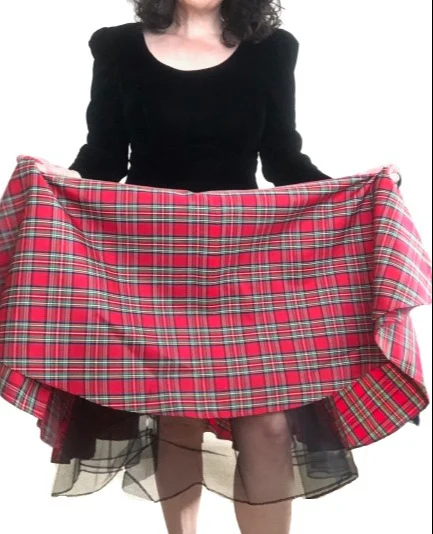 90s Velvet And Plaid Puff Sleeve Christmas Party Dress By Leslie Fay Evenings - Image 6