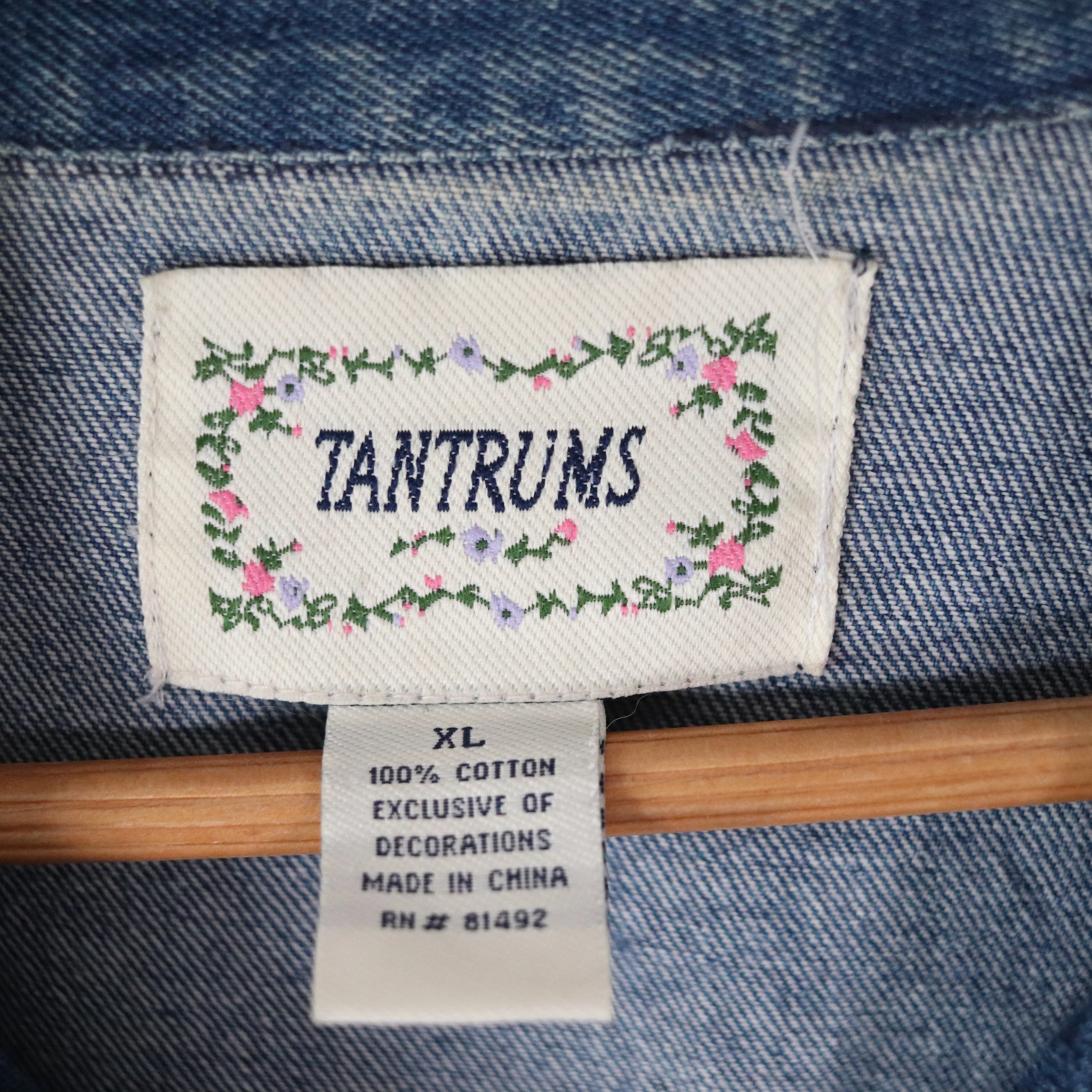 90s Velvet Floral Appliqué Denim Shirt Jacket By Tantrums - Image 4