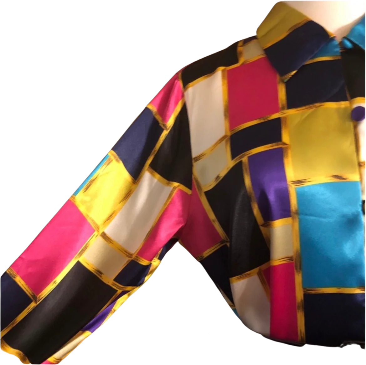 90s Vibrantly Colored Satiny Blouse M/l - Image 2