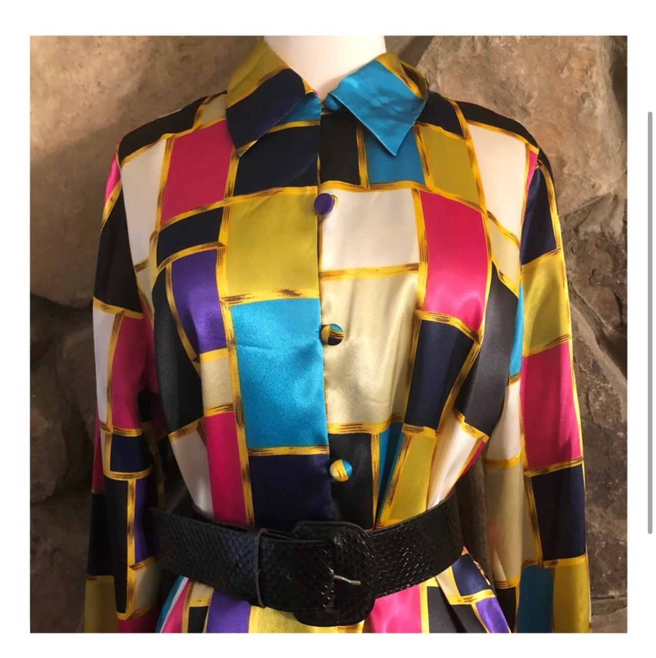 90s Vibrantly Colored Satiny Blouse M/l - Image 4