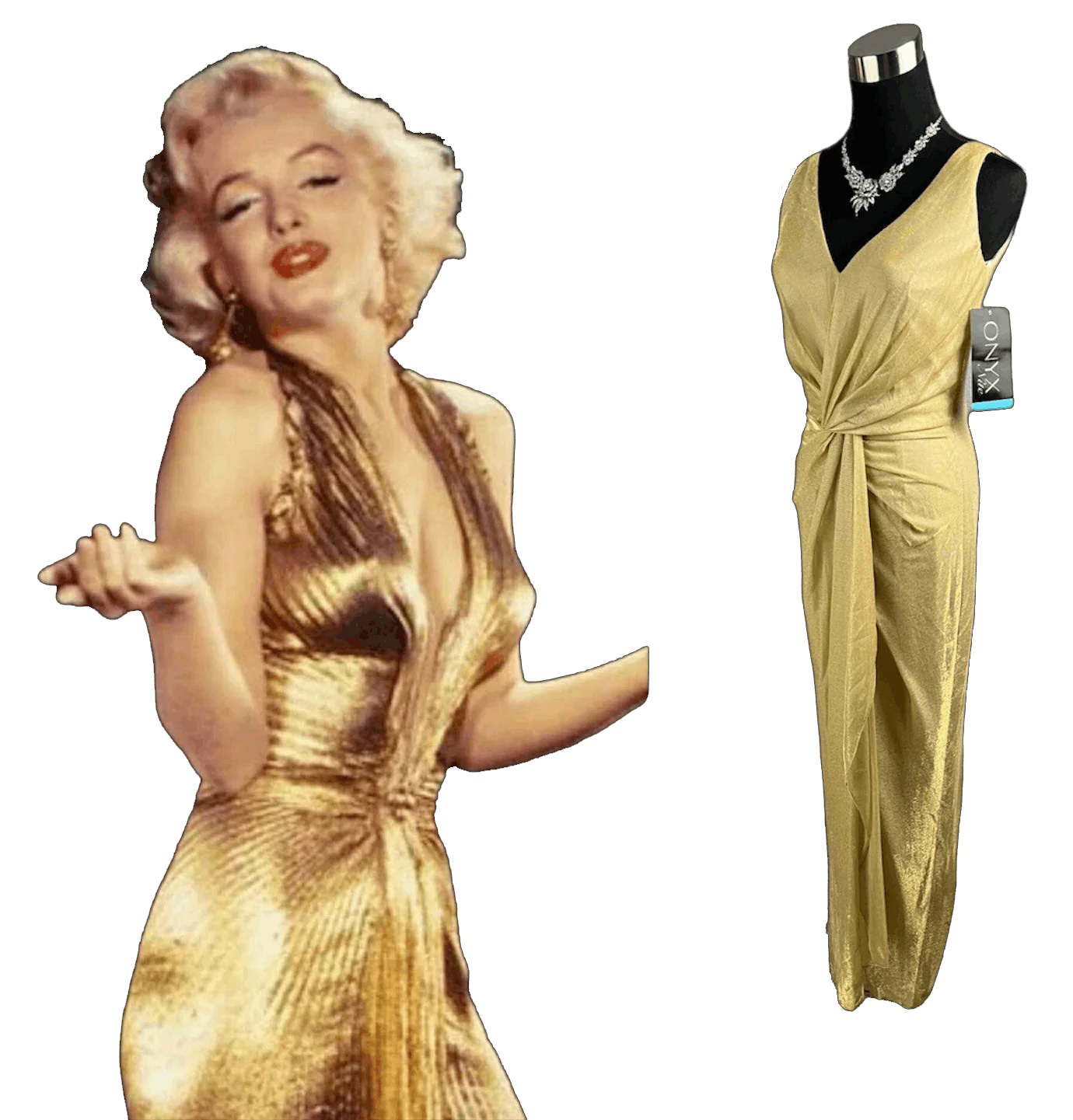 90s Vintage 90s Gold Metallic Beige Evening Gown Dress By Onyx Nite