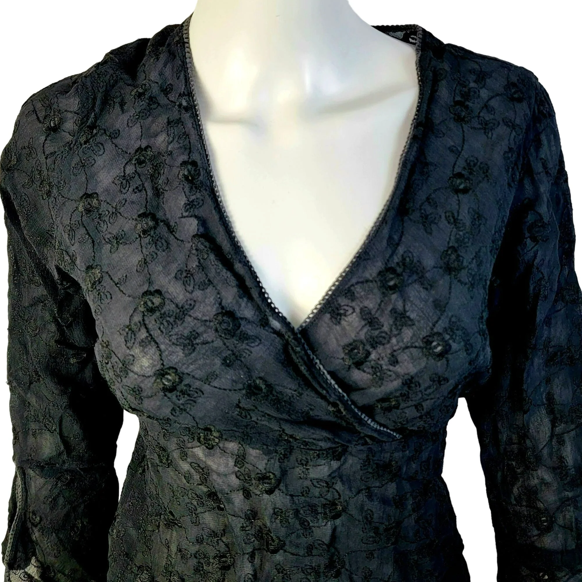 90s Vintage 90s Sheer Floral Blouse Shirt Women Medium By Fashion Bug - Image 3