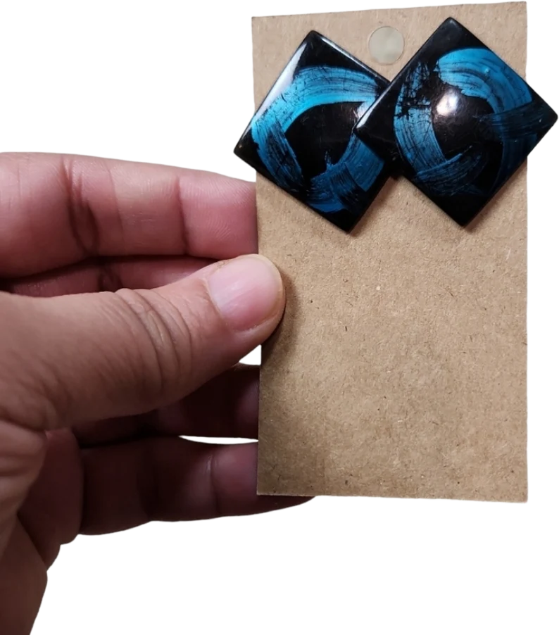 90s Vintage Black Blue Painted Square Post Earrings