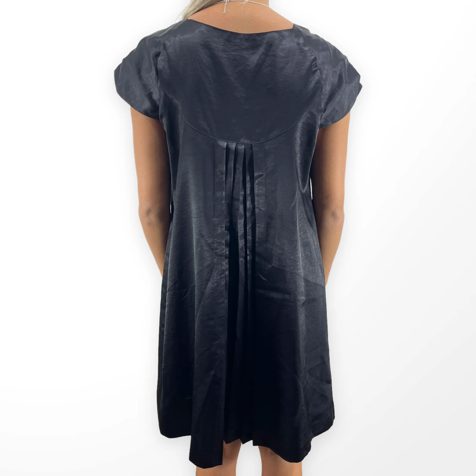 90s Vintage Black Cap Sleeve Pleated Mini Baby Doll Dress by Serena Kay - Image 2