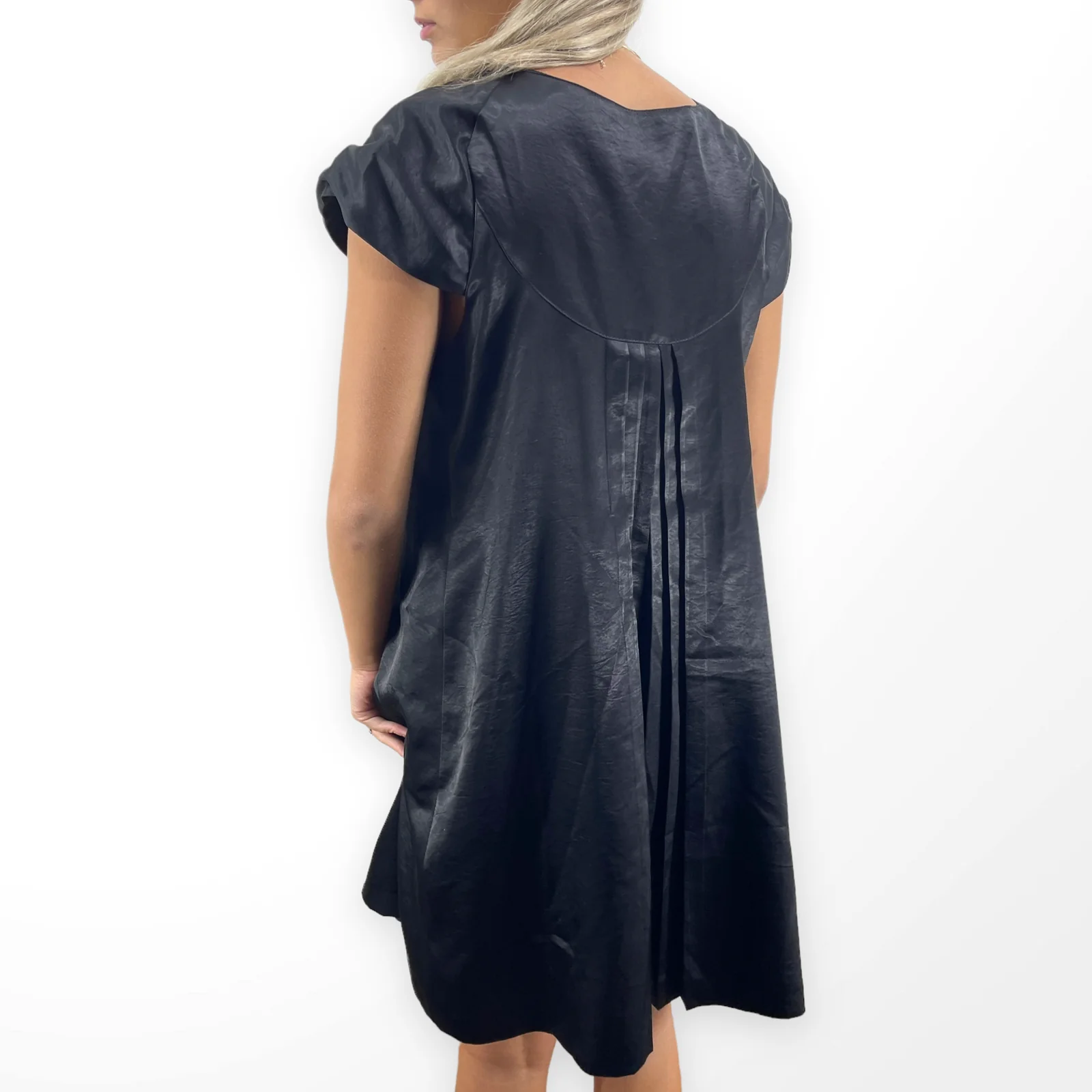 90s Vintage Black Cap Sleeve Pleated Mini Baby Doll Dress by Serena Kay - Image 4