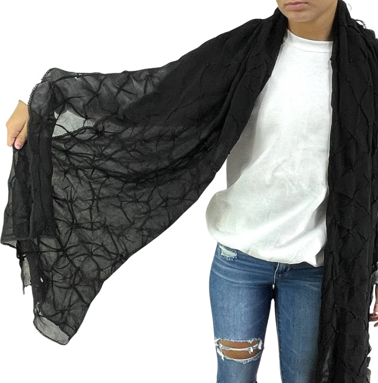 90s Vintage Black Sheer Blanket Scarf by Francesco Bacca
