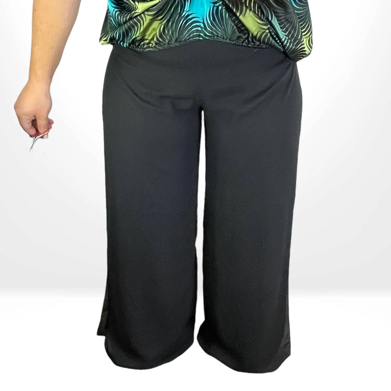 90s Vintage Black Side Slit Gaucho Pants by Veranique Young - Image 2