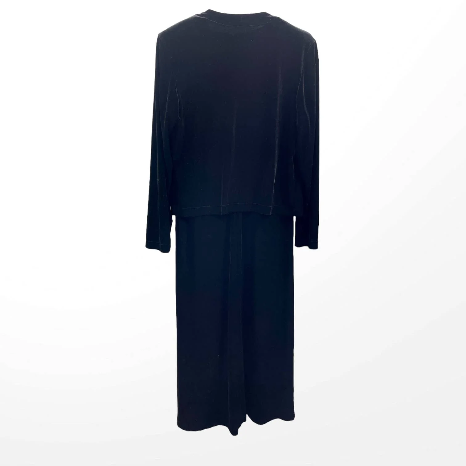 90s Vintage Black Velvet Jacket Dress Set with Shoulder Pads by Focus - Image 2
