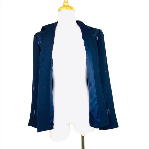 90s Vintage Blazer Jacket Blue Floral Roses Lined Ladies Sz 4 Made In Usa by Zelda - Image 8
