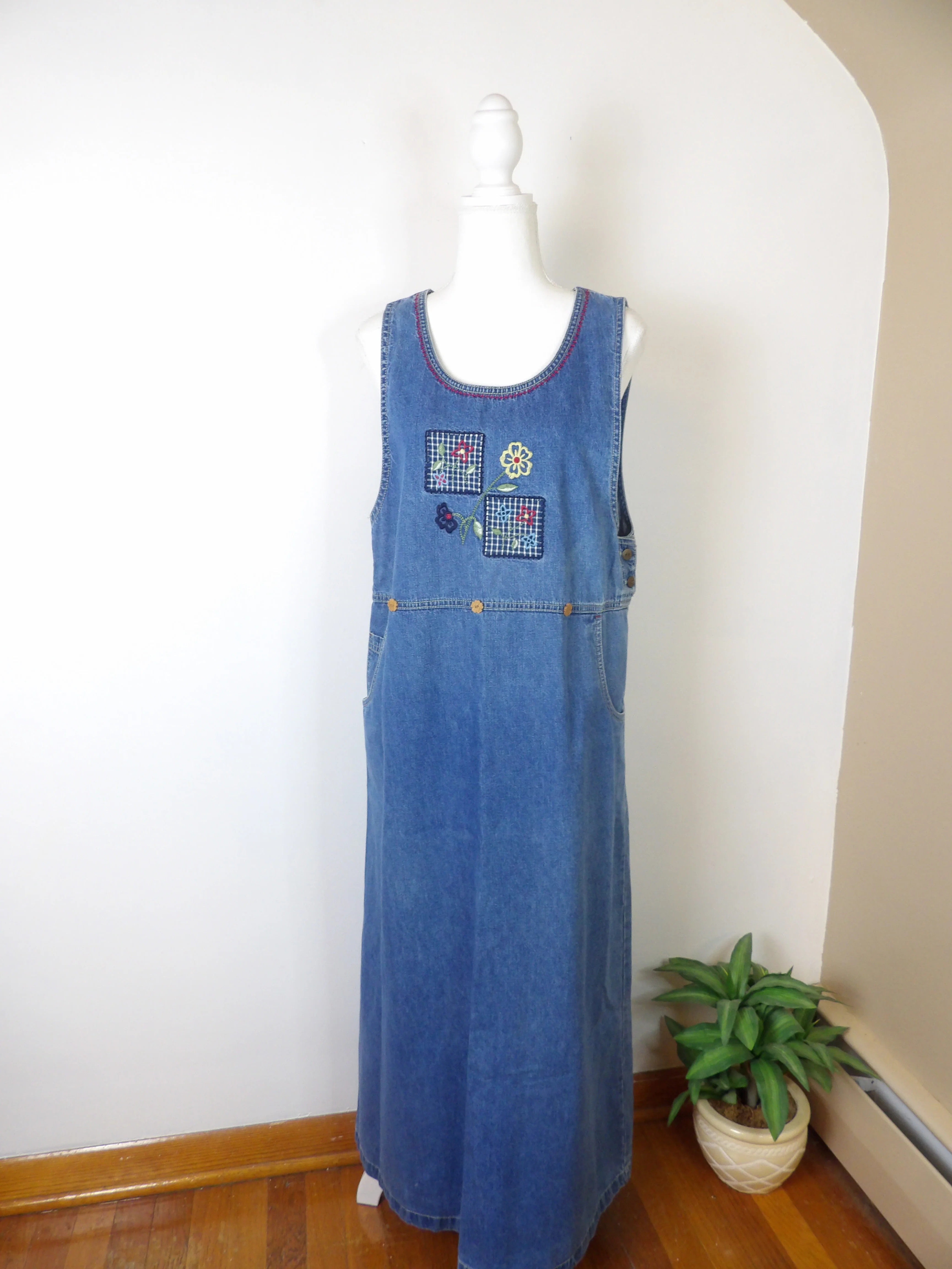90s Vintage Blue Jean Denim Maxi Jumper / Size 8-10 By White Stag - Image 3