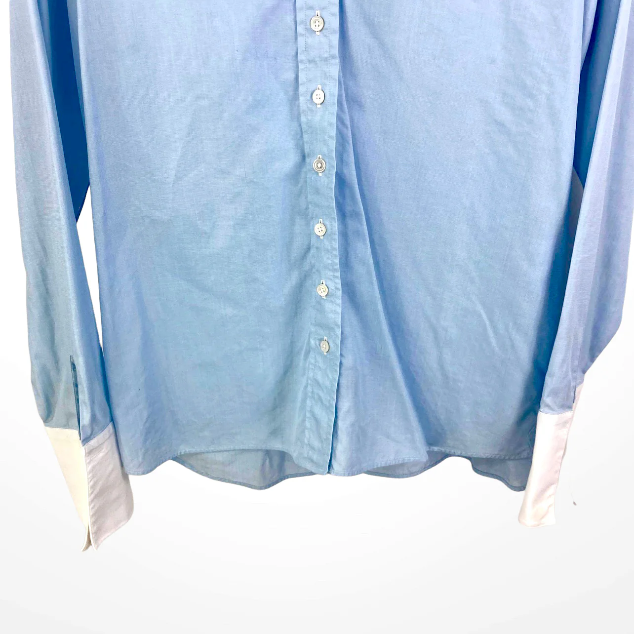 90s Vintage Blue White Collared Button Front Long Sleeve Dress Shirt by A Thorne - Image 5