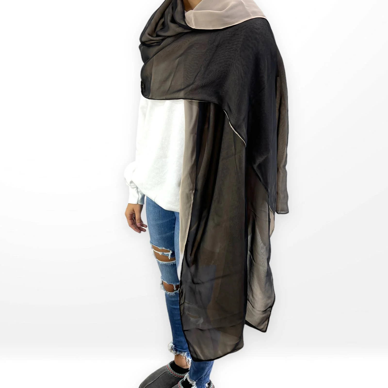 90s Vintage Brown Cream Duo Tone Blanket Scarf by Peggy Jennings - Image 6