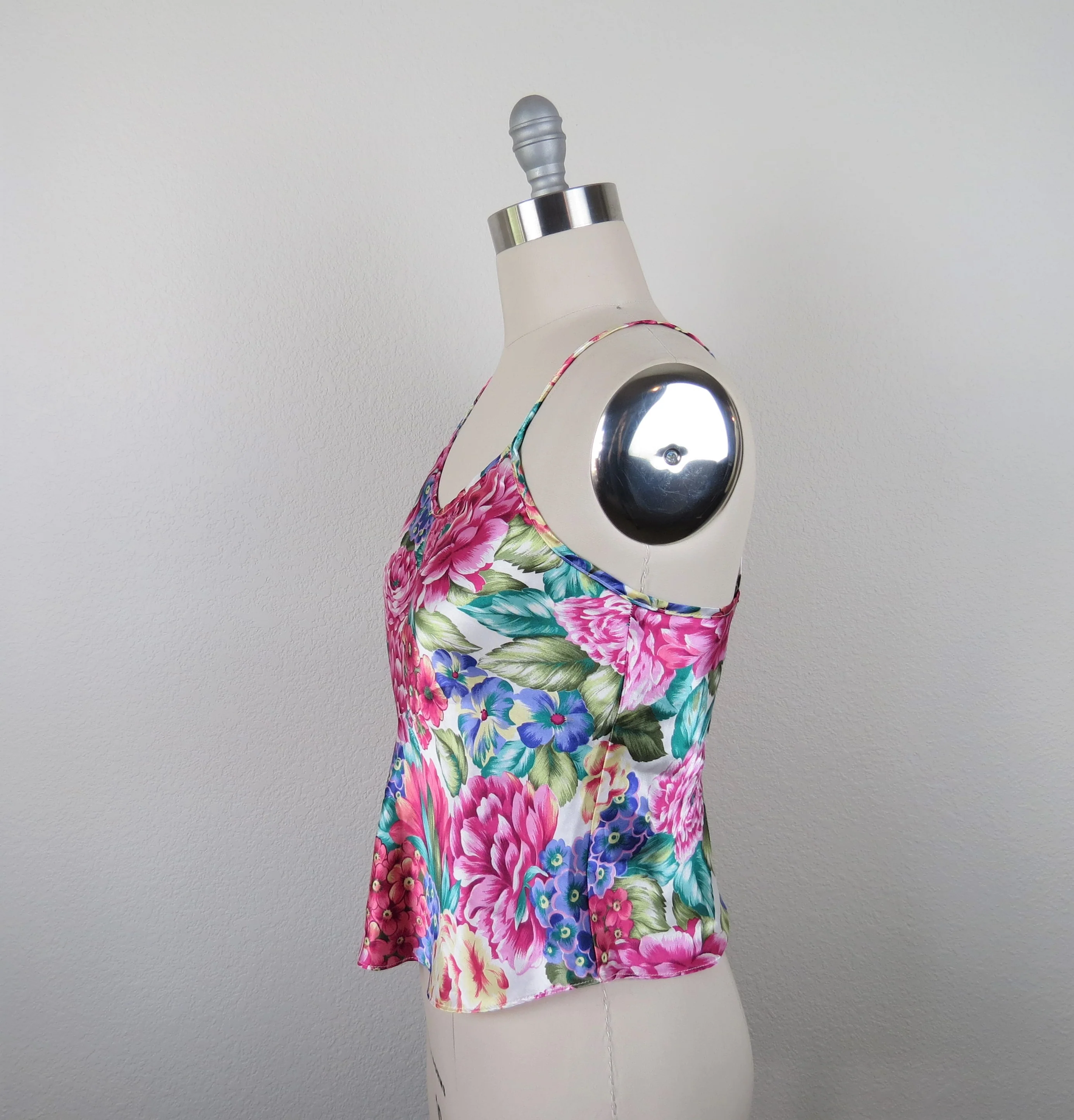 90s Vintage Cami Floral Camisole Slip Satin Medium - Image 5