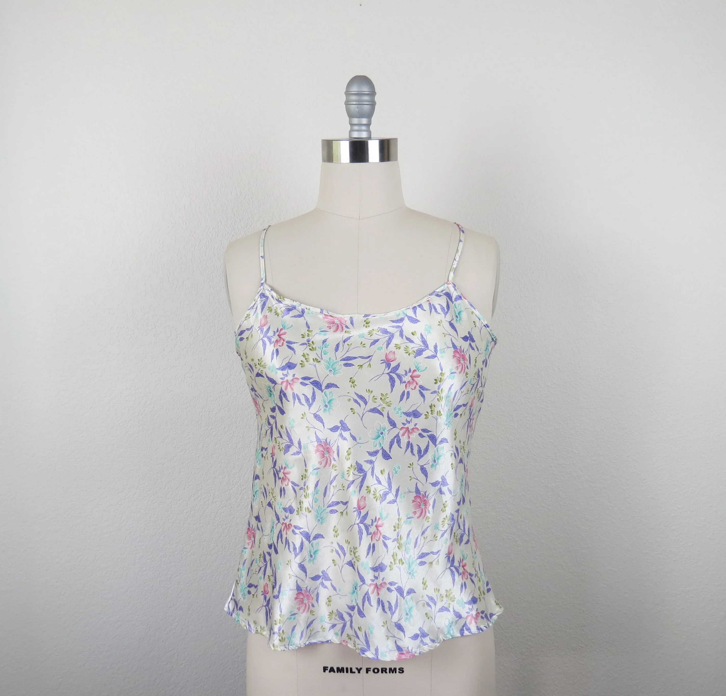 90s Vintage Cami Floral Camisole Slip Satin Medium - Image 7