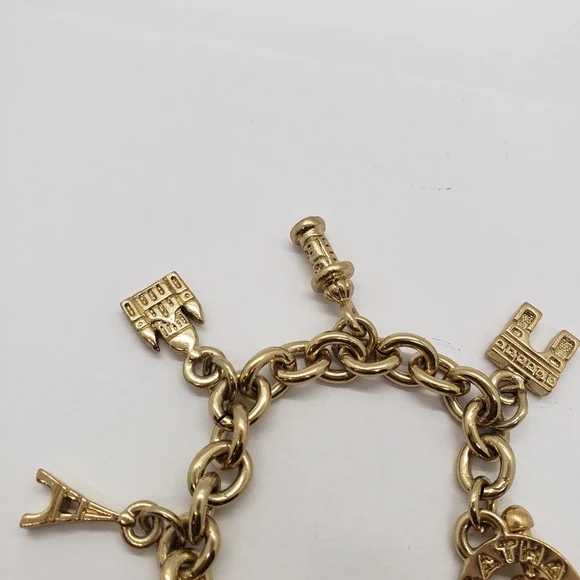 90s Vintage Gold Tone Charm Bracelet Paris Monuments By Agatha Paris - Image 4