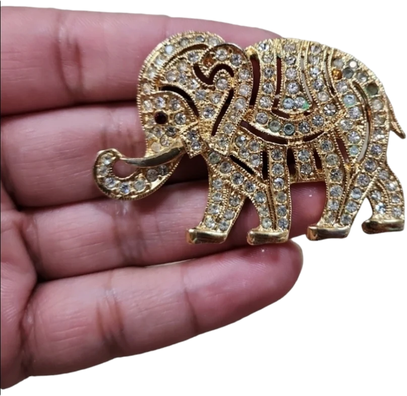90s Vintage Gold Toned Bling Elephant