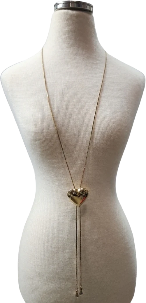 90s Vintage Gold Toned Heart Lariat Necklace