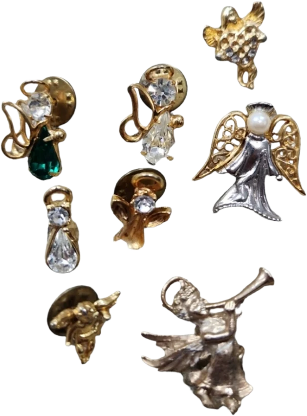 90s Vintage Gold Toned Lot Of Angel Gemstone Pins