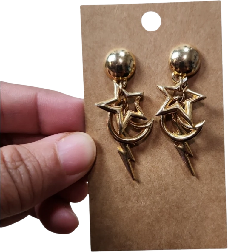 90s Vintage Gold Toned Star Half Moon Lightning Bolt