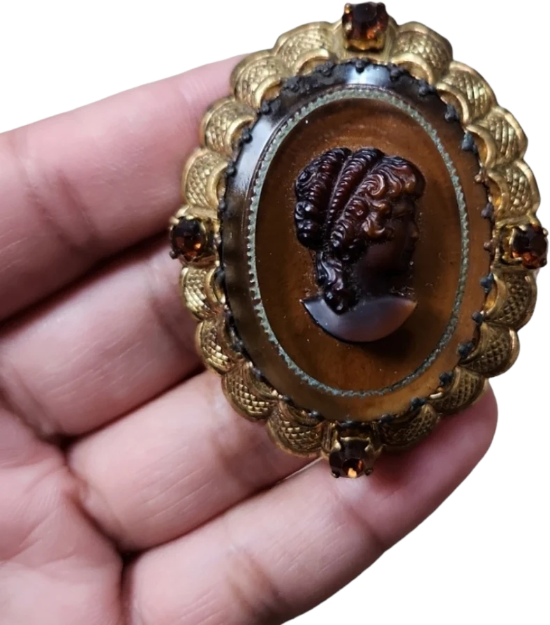 90s Vintage Gold Toned West Germany Cameo Pin