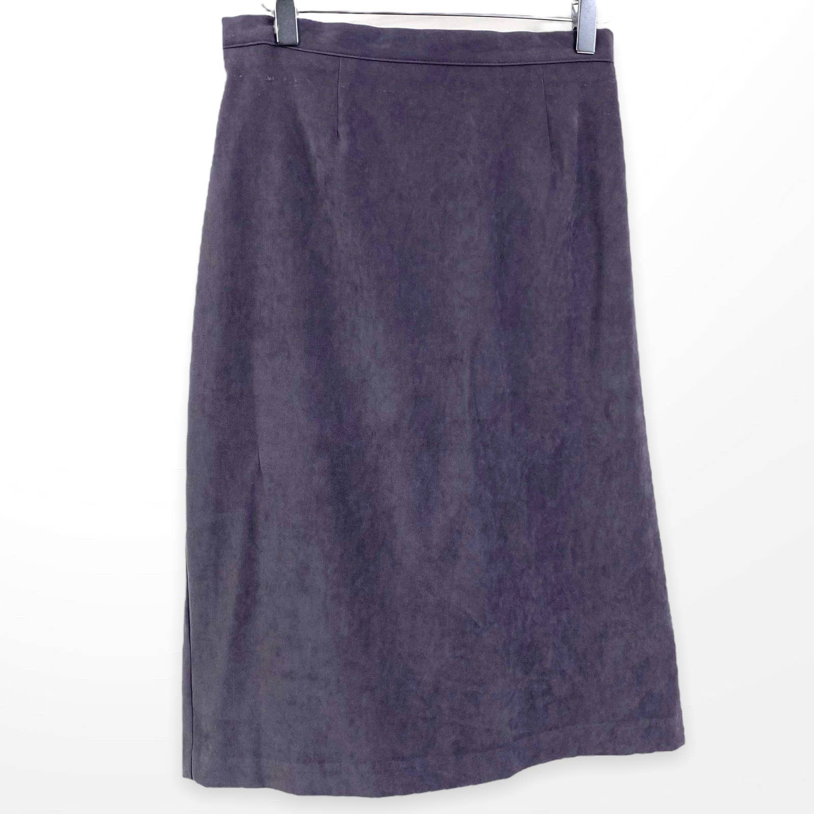 90s Vintage Gray Velour Stretch Waist Back Slit Pencil Skirt - Image 8