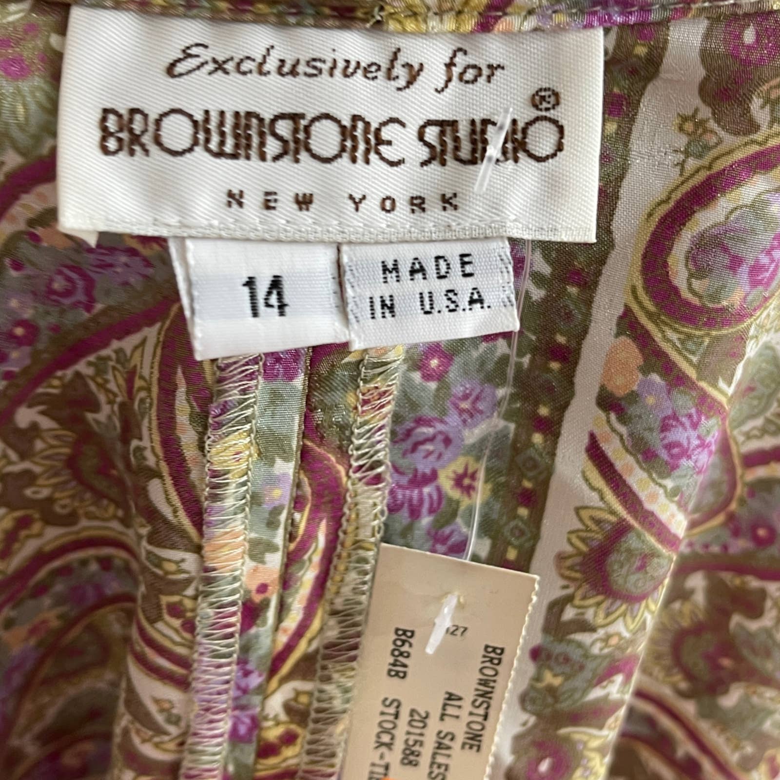 90s Vintage Green Purple Paisley Bow Neck Blouse by Brownstone Studio - Image 4