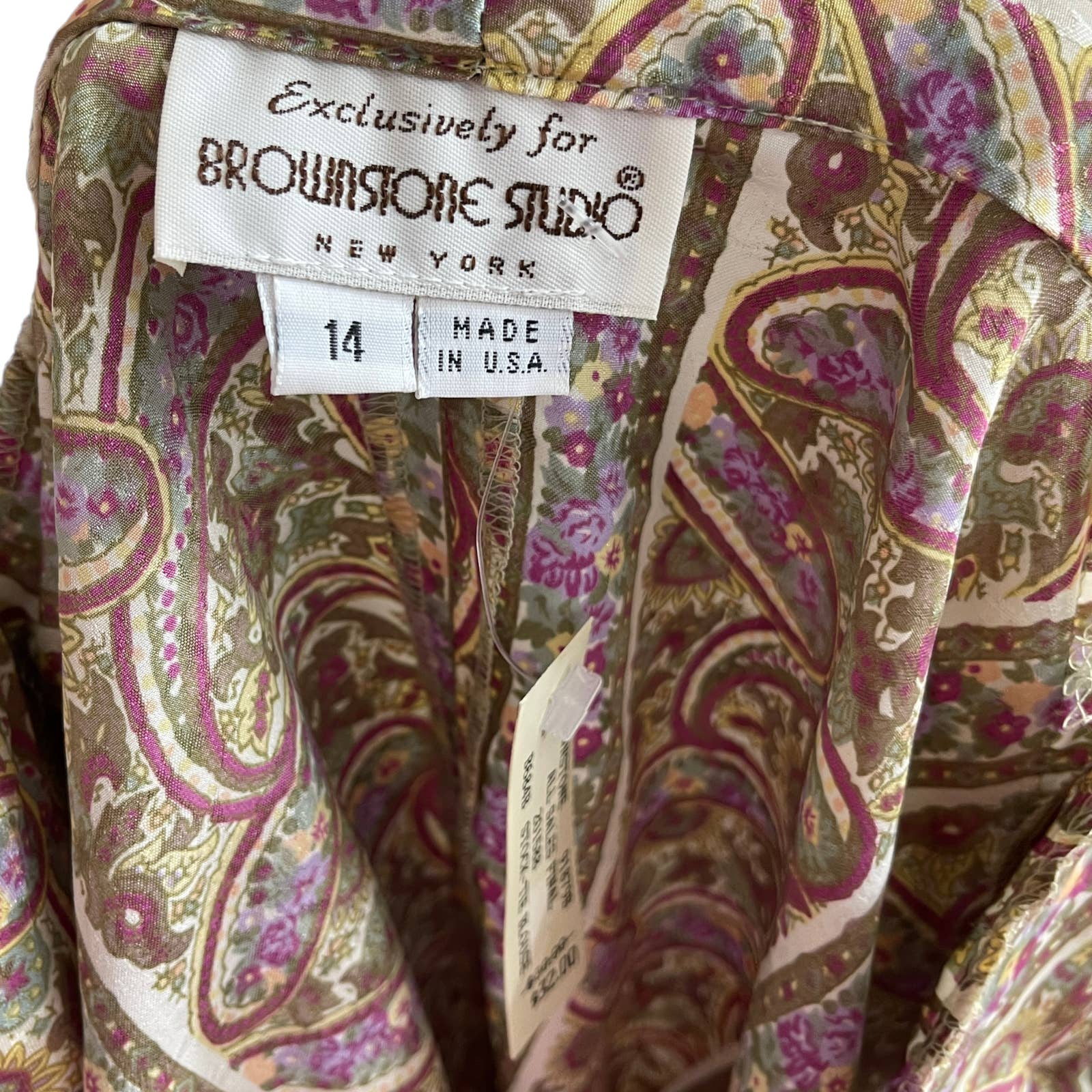 90s Vintage Green Purple Paisley Bow Neck Blouse by Brownstone Studio - Image 5