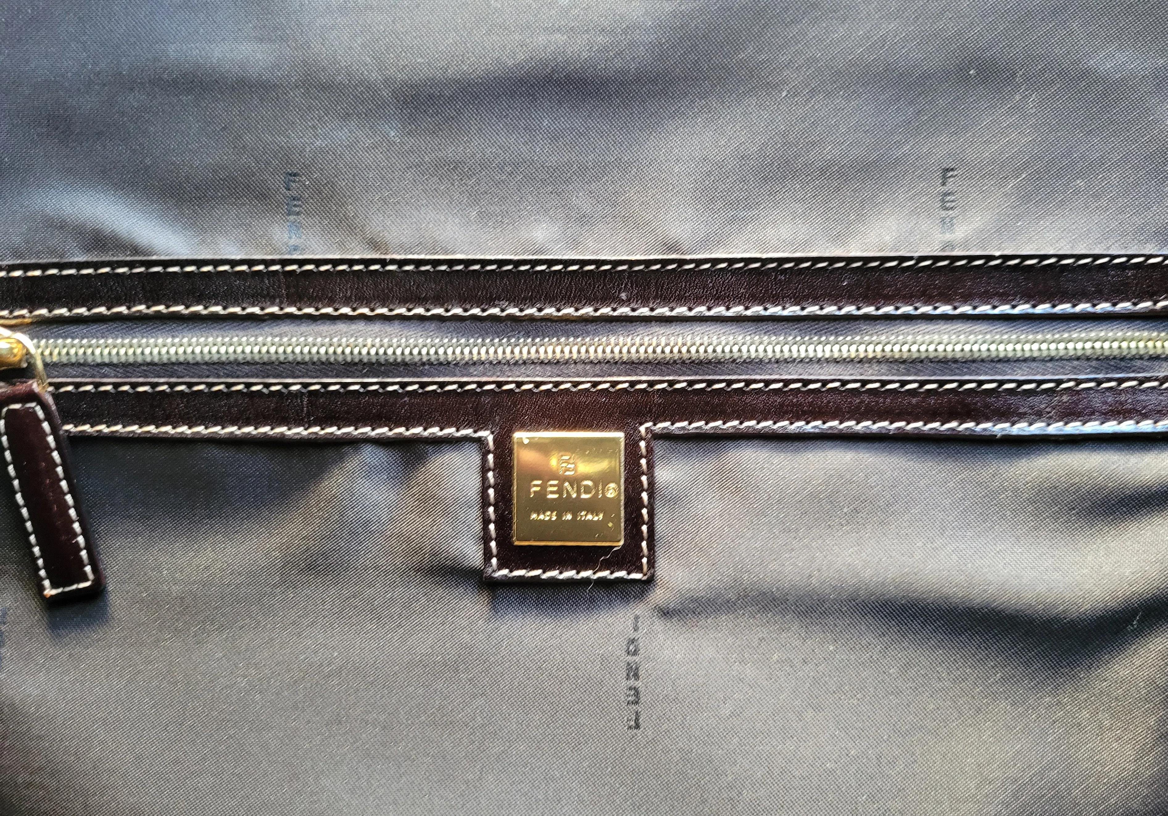 90s Vintage Large Overnight Bag Weekender Bag Leather By Fendi - Image 10