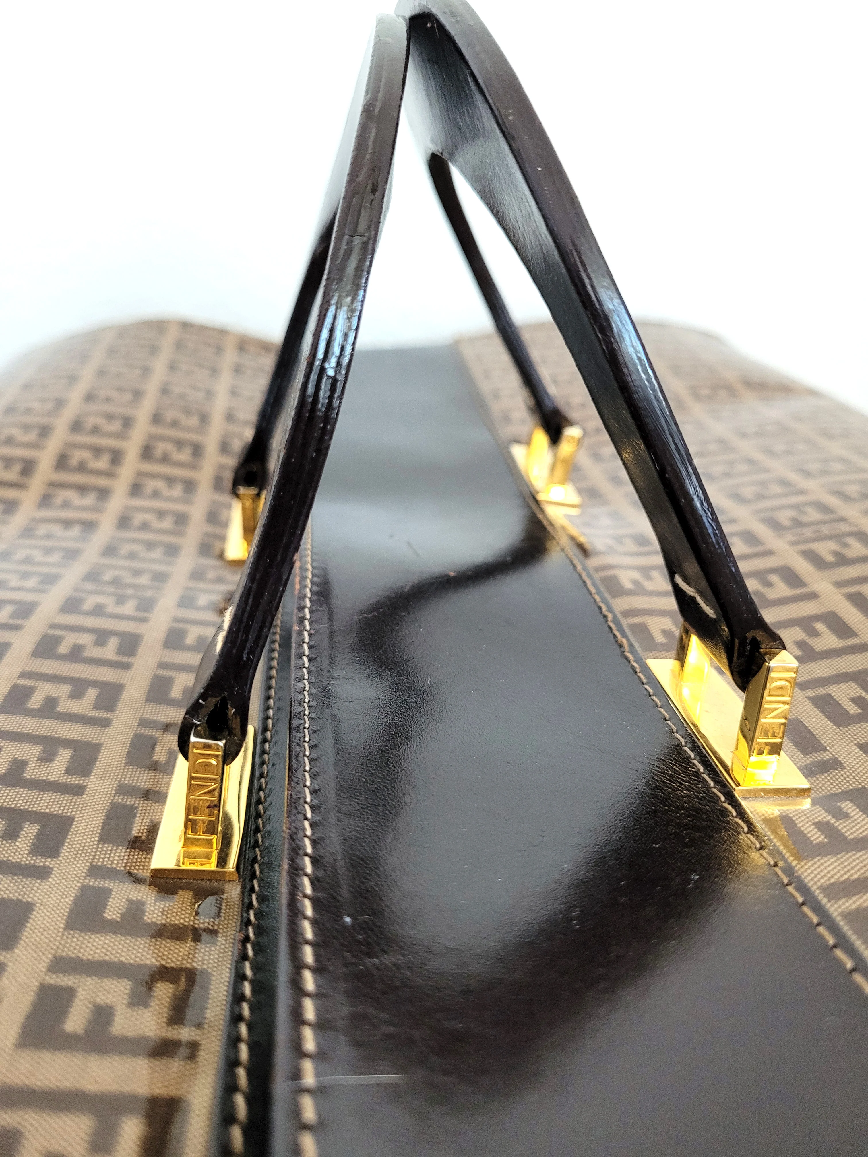 90s Vintage Large Overnight Bag Weekender Bag Leather By Fendi - Image 5
