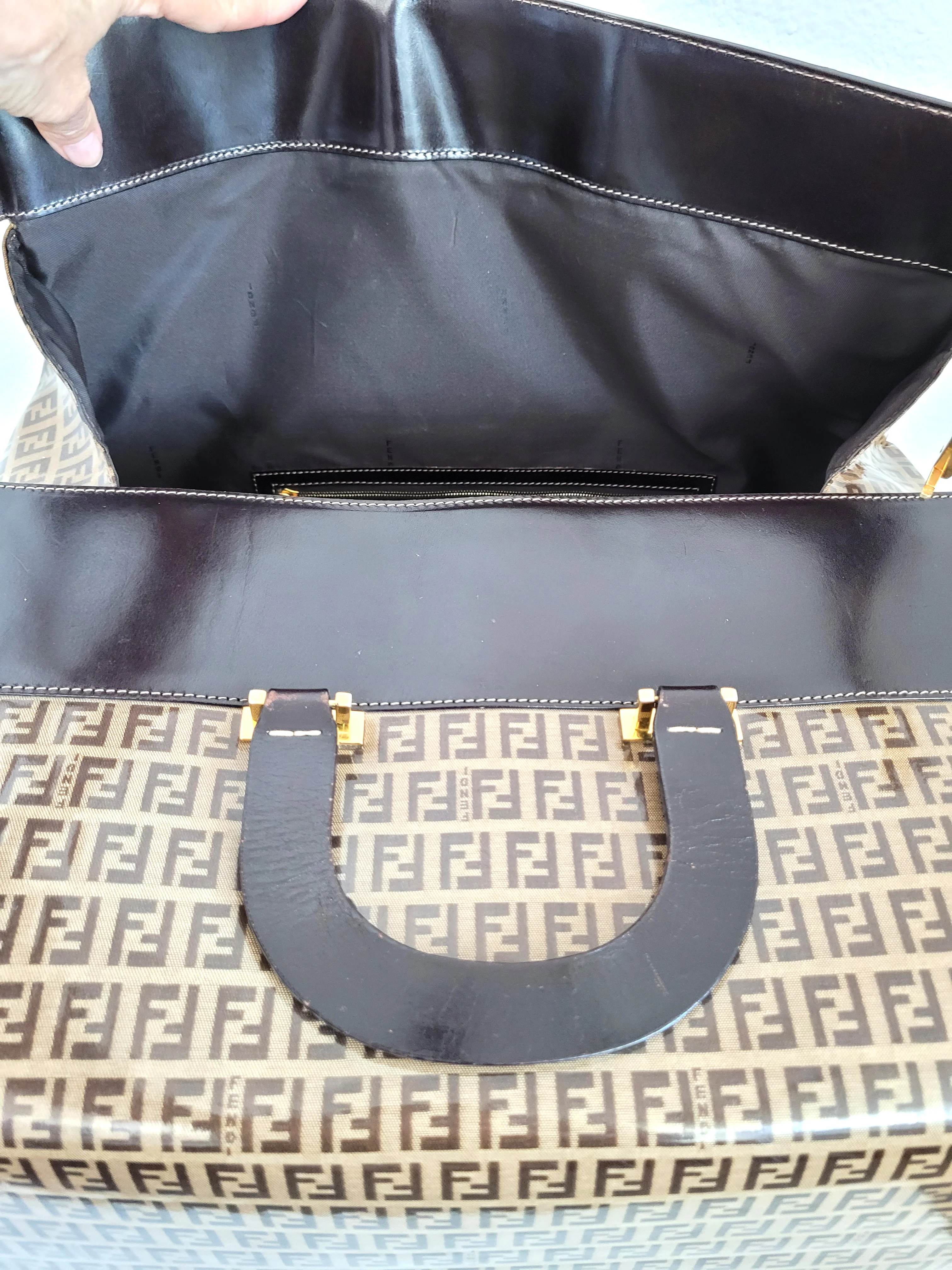 90s Vintage Large Overnight Bag Weekender Bag Leather By Fendi - Image 8