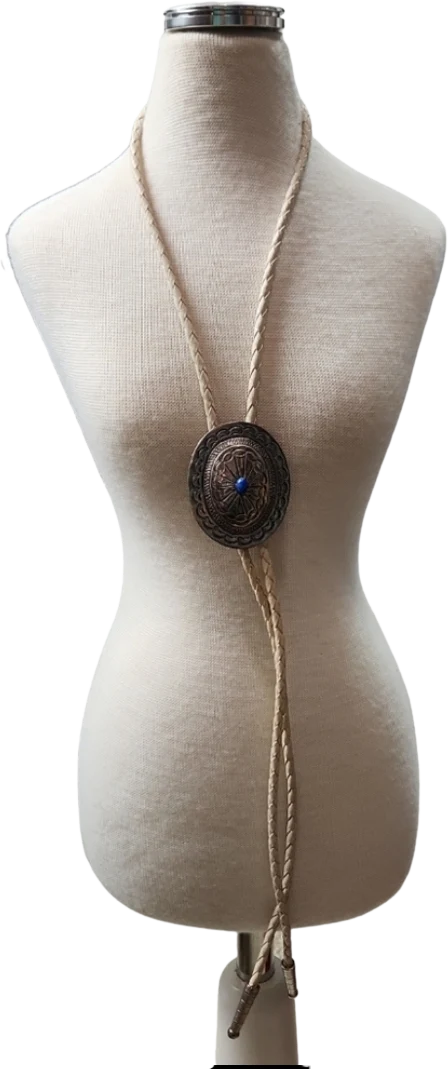 90s Vintage Leather Silver Toned Blue Lapis Lariat