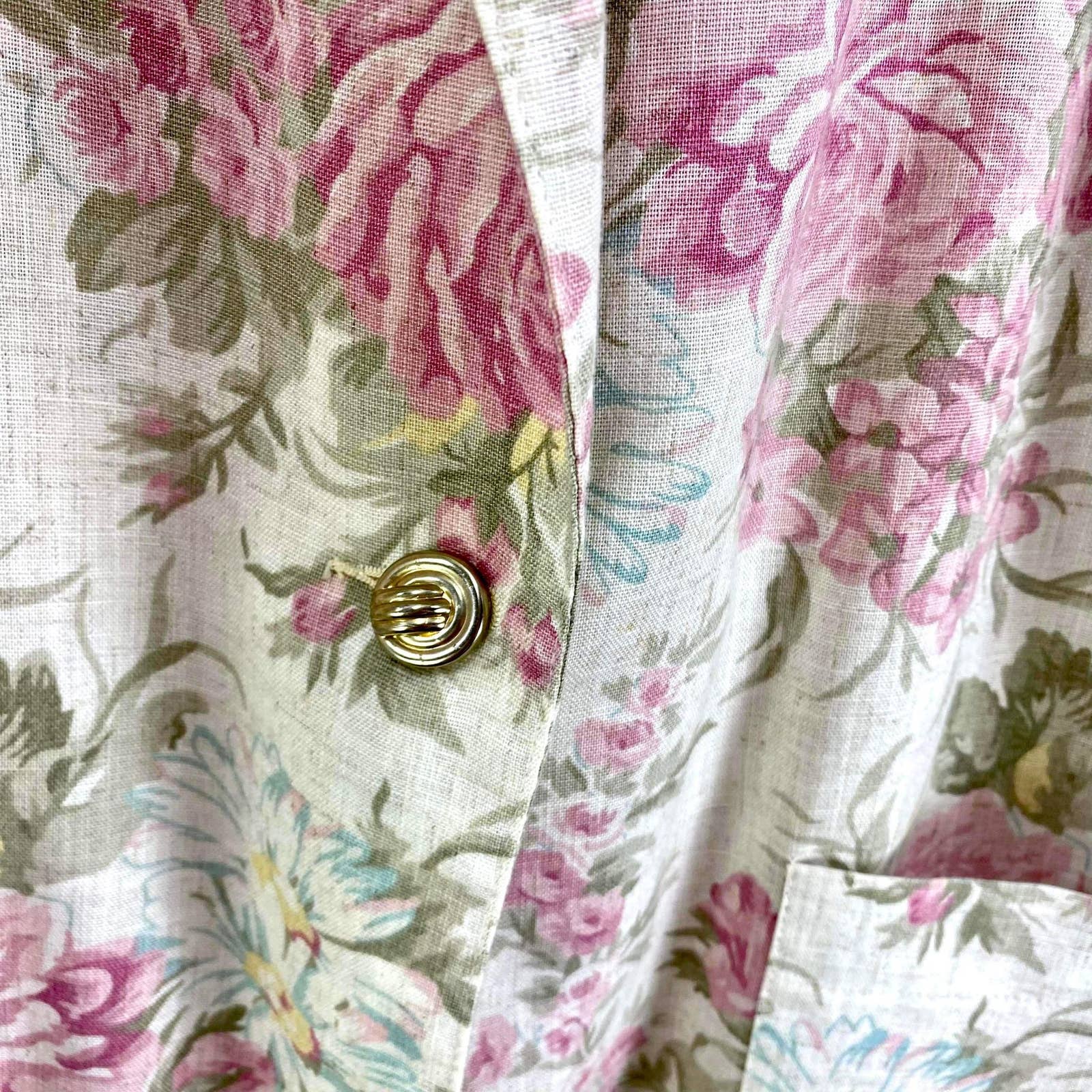 90s Vintage Linen Floral Large Collar Blazer Jacket by Sag Harbor - Image 5