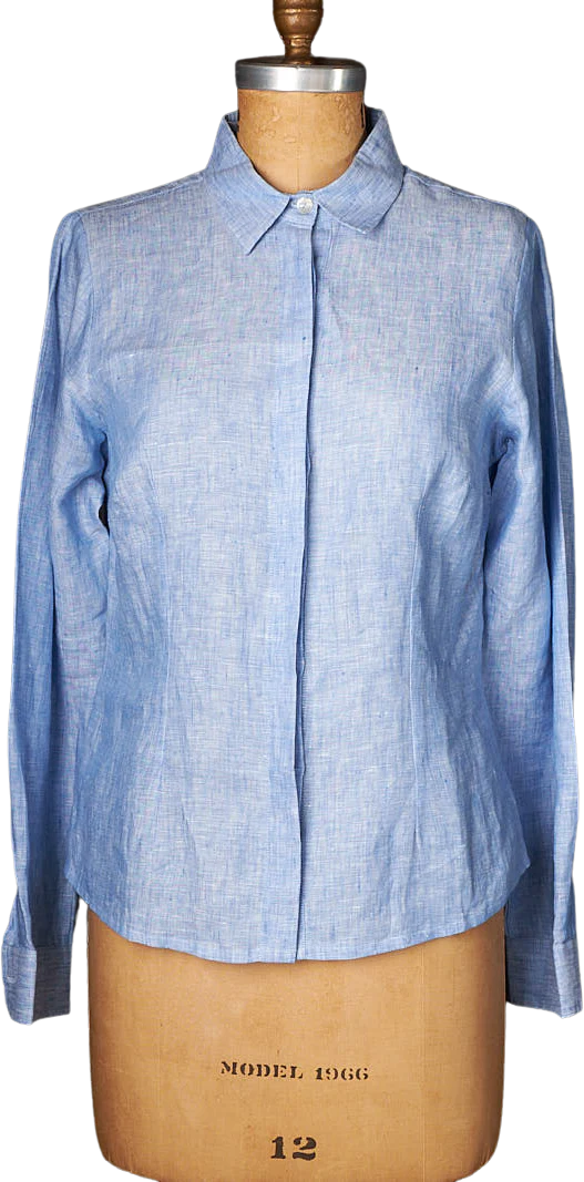 90s Vintage Mario Romano Blue Linen Shirt By Mario Romano