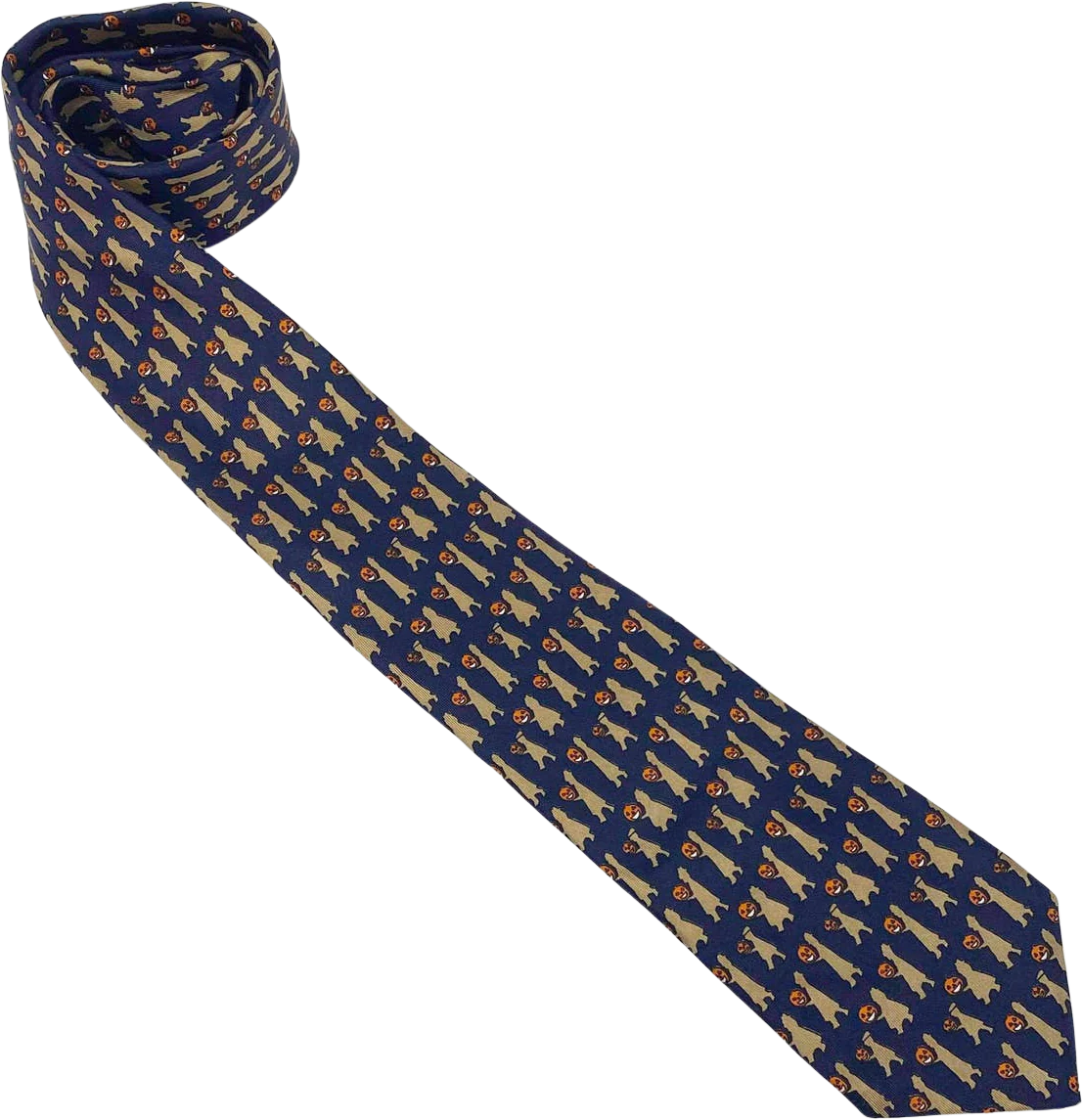 90s Vintage Navy Blue 100% Silk "trick Or Treat" Halloween Novelty Tie by Allyn