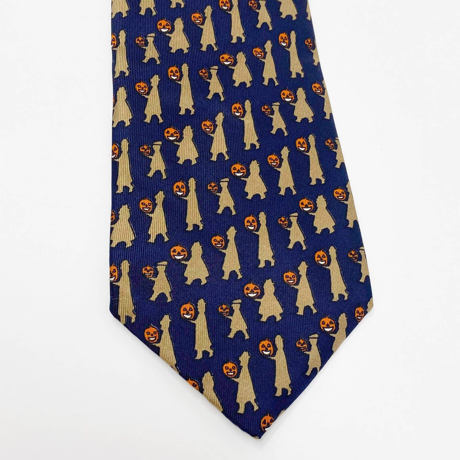 90s Vintage Navy Blue 100% Silk "trick Or Treat" Halloween Novelty Tie by Allyn - Image 7