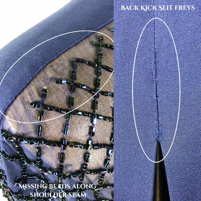 90s Vintage Navy Blue Silk Beaded Evening Gown By Alyce Designs - Image 9